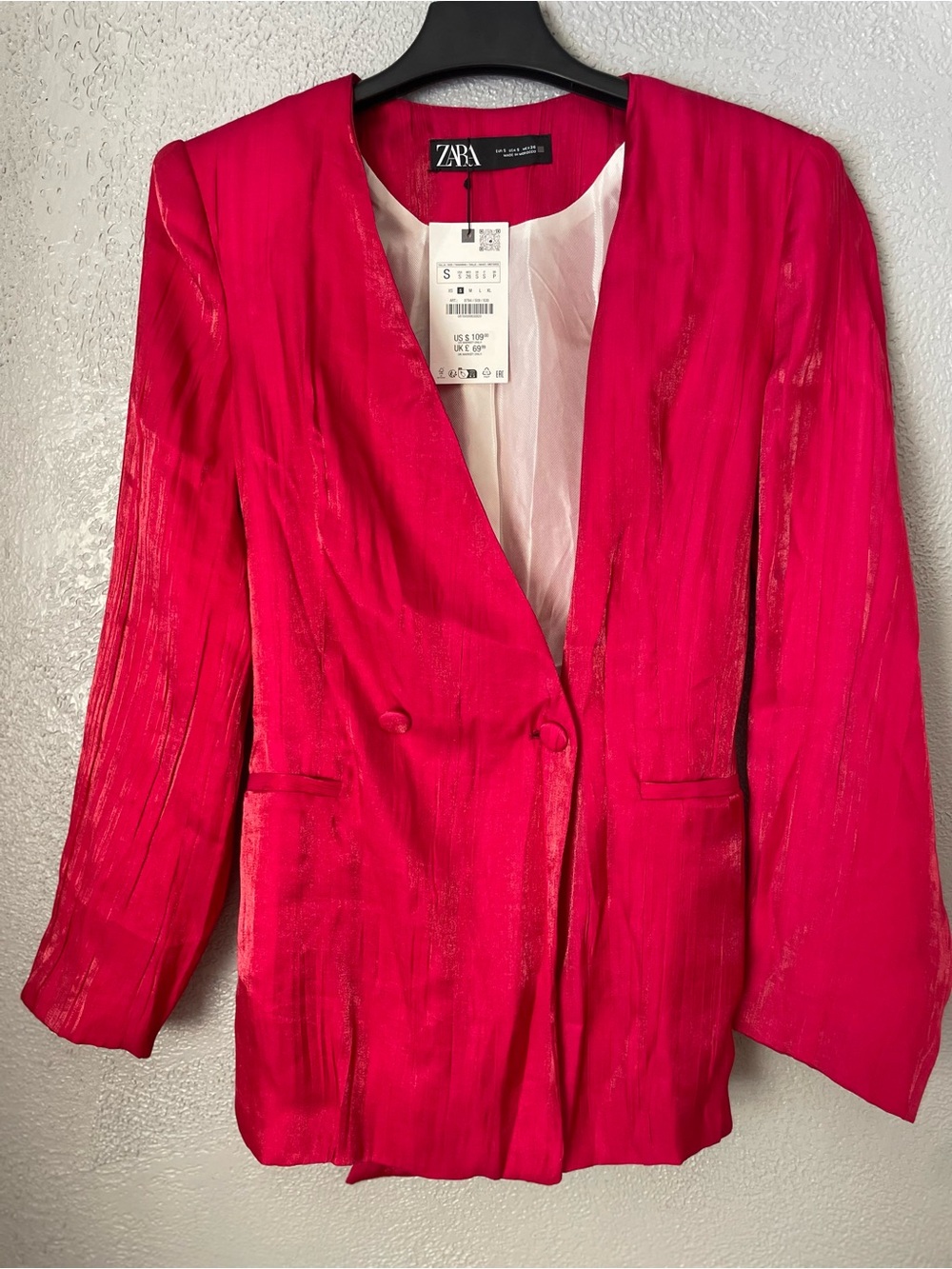 Zara Women's Red Satin Double-Breasted Blazer